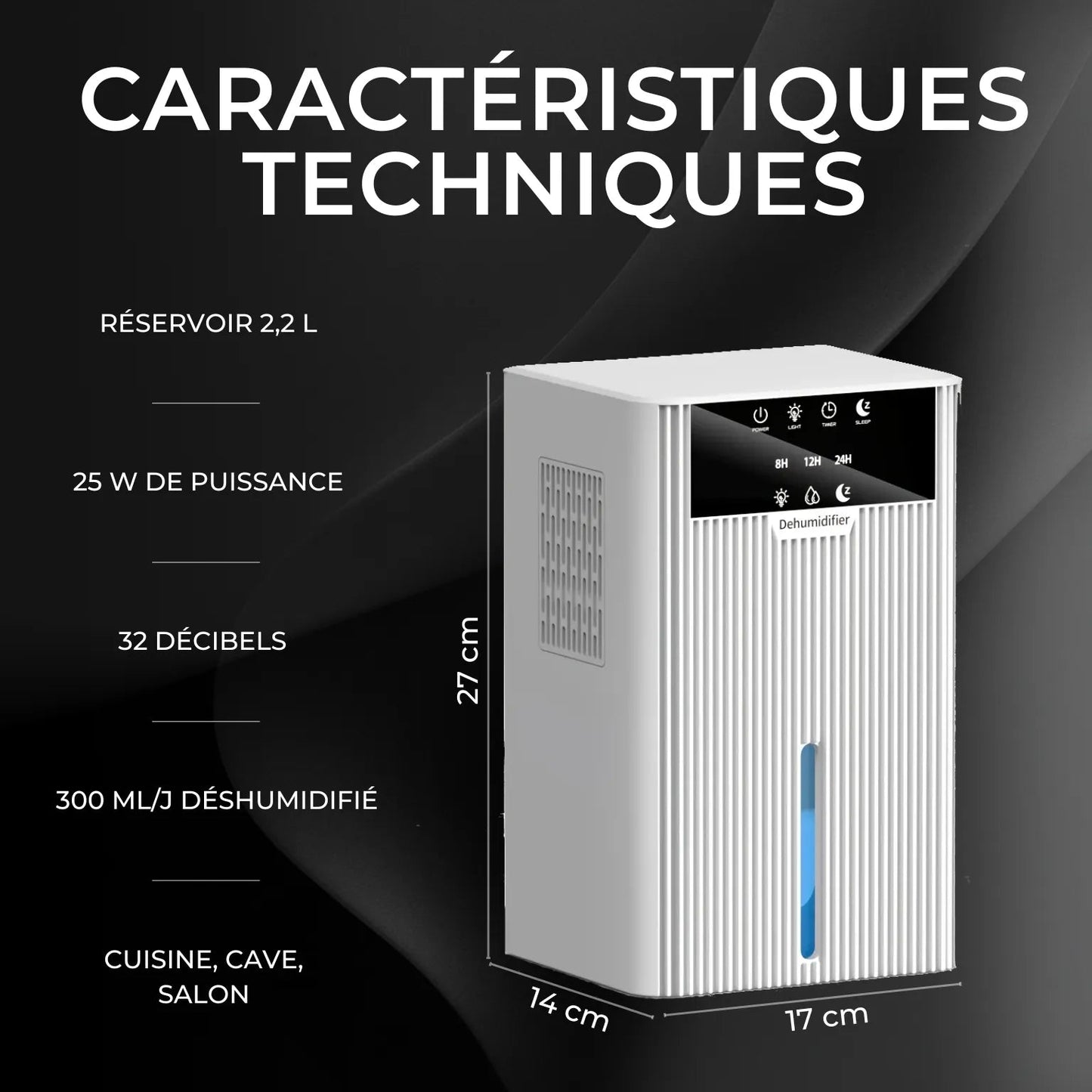 Déshumidificateur d'Air Portable – Grande Capacité et Écran LED – Cuisine Cave et Salon